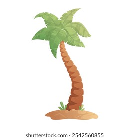 Curved coconut palm in sand beach landscape with gradient isolated on white background. cartoon tropical tropical forest palms icon for game design, templates, prints