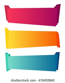 Curved color paper banners isolated on white background. Decorative ribbons on a white background