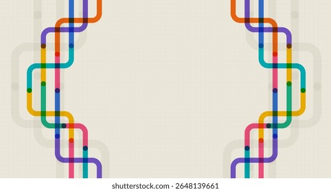 Linhas coloridas curvas criam uma borda minimalista em ambos os lados de um fundo de grade bege, perfeito para modelos digitais, tecnológicos ou de apresentação.