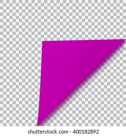 Curved corner of paper with shadow on transparent background. Transparency only in vector format
