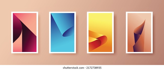 Curved corner paper vector design for poster and print background. Set of Scroll page curls in 3d for wallpaper. Collection of abstract paper in pastel color gradient.