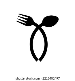 curved and crossed spoon and fork vector icon. Eps 10.