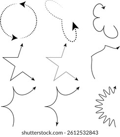 Curved, dashed, and decorative arrow vector set for design elements