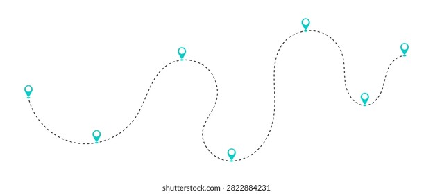 Curved Dashed Route with Multiple Location Pin Waypoints