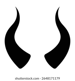 Silhueta curvada de diabo ou chifres de demônio. Acessório de fantasia malvado, fantasia ou ilustração vetor de chifre de Halloween, isolado.