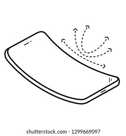 Curved display smartphone. Foldable screen phone. Vector outline icon isolated on white background.