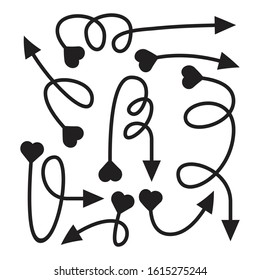 curved and doodle arrows heart tail vector set