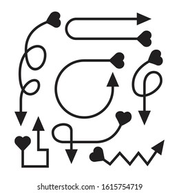 curved and doodle arrows heart tail vector set