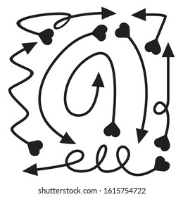 curved and doodle arrows heart tail vector set