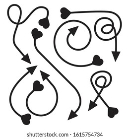 curved and doodle arrows heart tail vector set