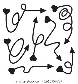 curved and doodle arrows heart tail vector set