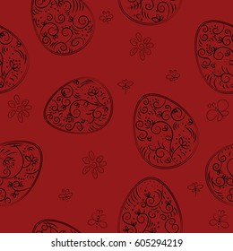Curved doodle Easter eggs pattern 