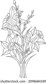 Con un Doodle curvo de hojas, un patrón de flores para un libro de colorantes. El estilo Mehndi es un tipo de método que se utiliza para decorar la textura monocroma en blanco y negro. Vector