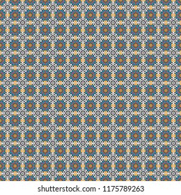 Curved doodling mehndi motif in blue, green and yellow colors. Seamless calming pattern. Ethnic colorful harmonious doodle texture. Indifferent discreet. Mehendi design.