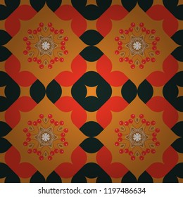 Curved doodling mehndi motif in gray, orange and red colors. Indifferent discreet. Seamless calming pattern. Ethnic colorful harmonious doodle texture. Vector mehendi design.