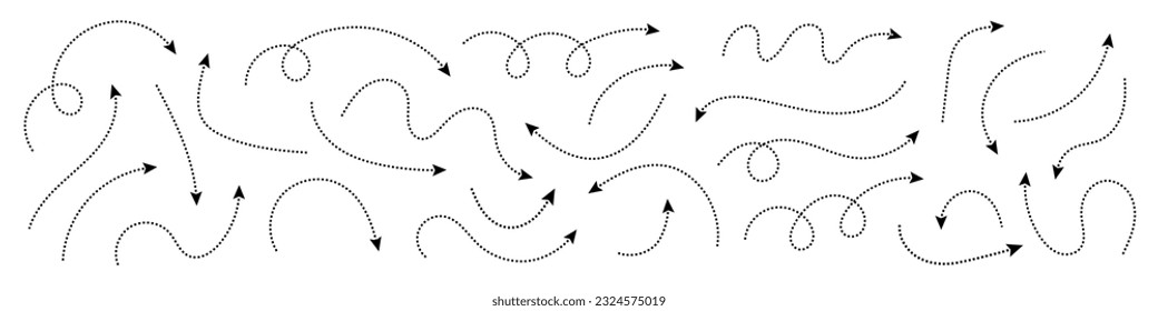 Curved dotted arrow. Zigzag arrow stripes design with dotted lines. Vector illustration.