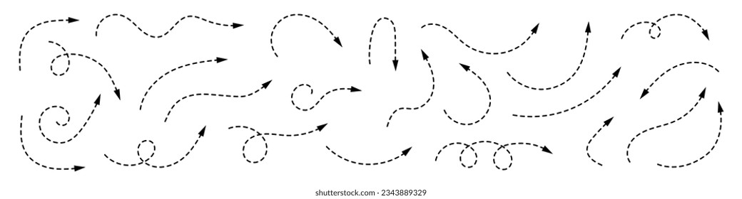 Curved dotted arrow. Zigzag arrow stripes design with dotted lines. Vector illustration.