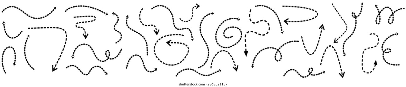 Curved dotted arrow. Zigzag arrow stripes design with dotted lines. Vector illustration