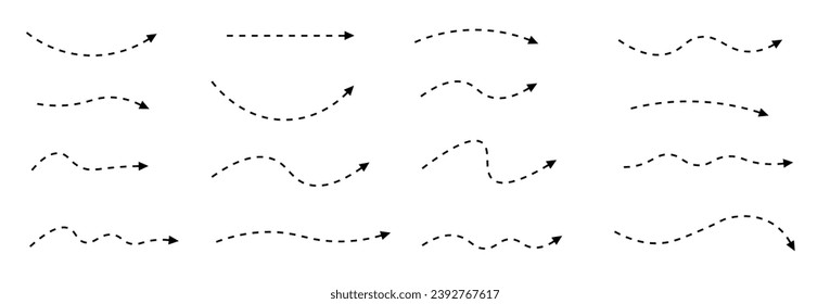 Curved dotted arrow. Zigzag arrow stripes design with dotted lines. Vector illustration 