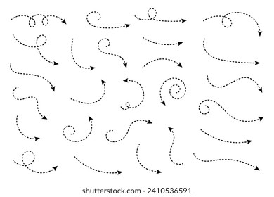 Flecha curvada de puntos. Diseño de franjas de flecha zigzag con líneas punteadas.