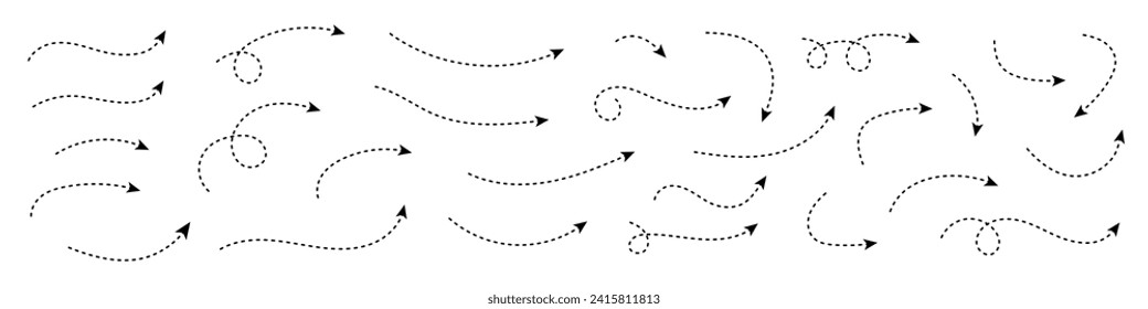 Curved dotted arrow. Zigzag arrow stripes design with dotted lines.