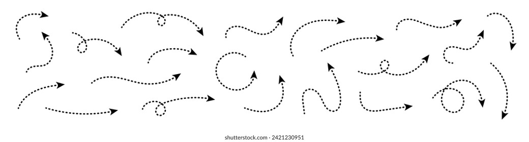 Curved dotted arrow. Zigzag arrow stripes design with dotted lines.