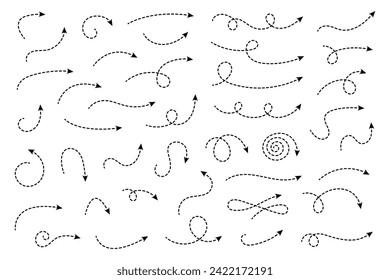 Flecha curvada de puntos. Diseño de franjas de flecha zigzag con líneas punteadas.