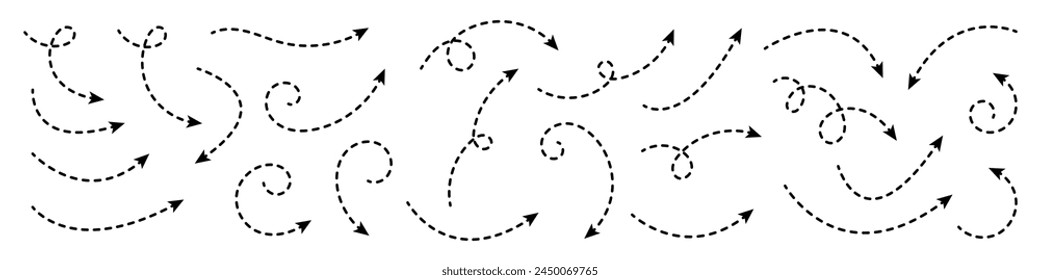 Curved dotted arrow. Zigzag arrow stripes design with dotted lines.