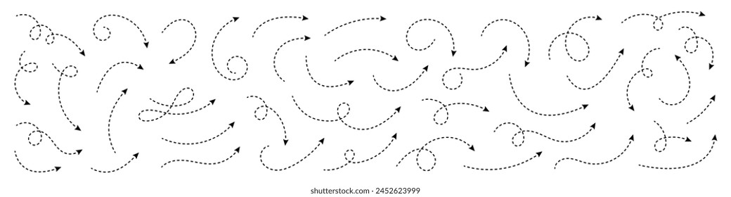 Curved dotted arrow. Zigzag arrow stripes design with dotted lines.