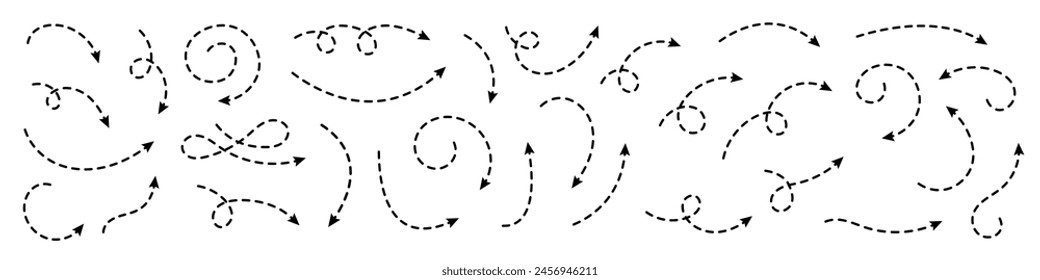 Curved dotted arrow. Zigzag arrow stripes design with dotted lines.