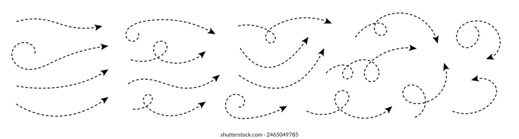 Curved dotted arrow. Zigzag arrow stripes design with dotted lines.