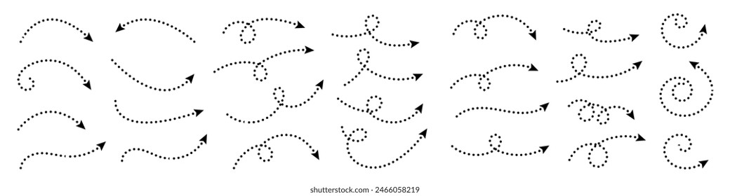 Flecha punteada curva. Diseño en zigzag de rayas de flecha con líneas de puntos.