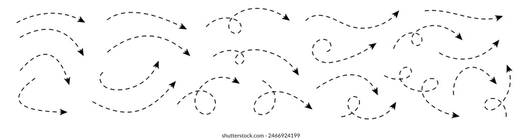 Curved dotted arrow. Zigzag arrow stripes design with dotted lines.