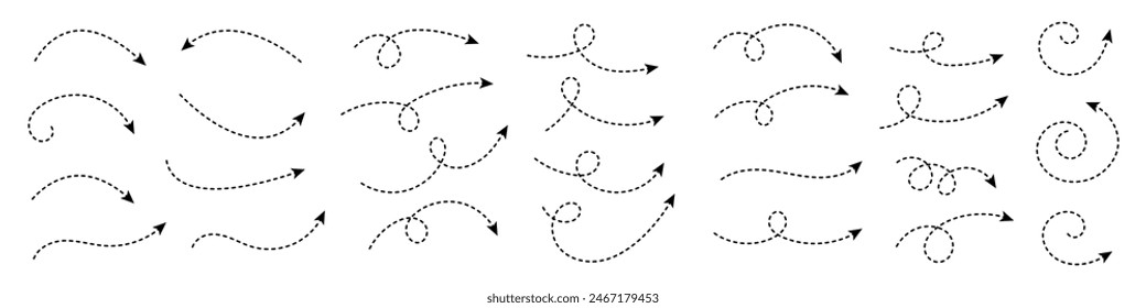 Curved dotted arrow. Zigzag arrow stripes design with dotted lines.