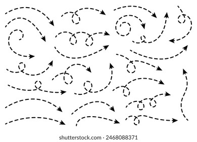Flecha punteada curva. Diseño en zigzag de rayas de flecha con líneas de puntos.