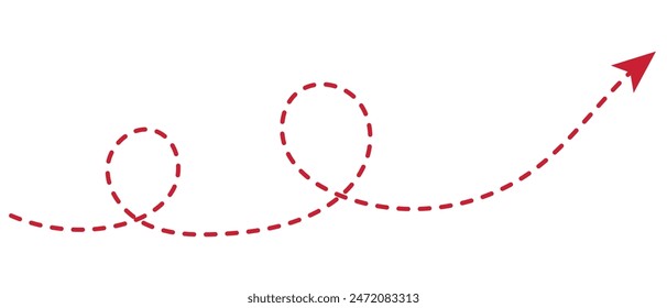 Curved dotted arrow. Zigzag arrow stripes design with dotted lines. Dashed line arrow. hand drawn dashed arrow. Doodle, sketch style. isolated on white background. Vector illustration.
