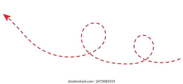 Curved dotted arrow. Zigzag arrow stripes design with dotted lines. Dashed line arrow. hand drawn dashed arrow. Doodle, sketch style. isolated on white background. Vector illustration.
