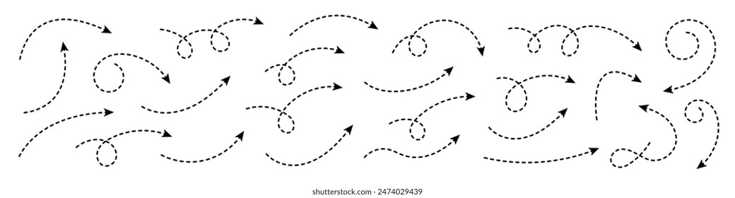 Curved dotted arrow. Zigzag arrow stripes design with dotted lines.