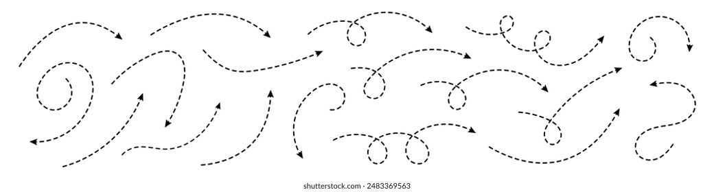 Curved dotted arrow. Zigzag arrow stripes design with dotted lines.