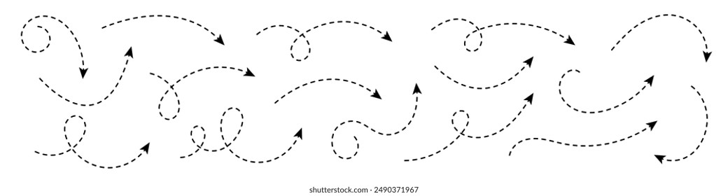 Curved dotted arrow. Zigzag arrow stripes design with dotted lines.