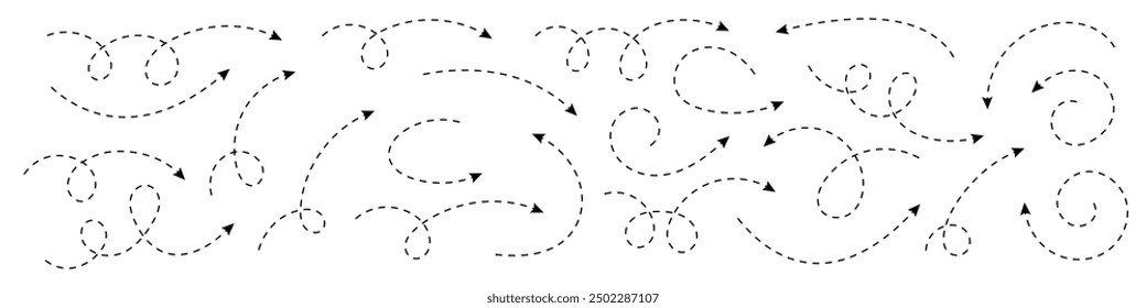 Curved dotted arrow. Zigzag arrow stripes design with dotted lines.