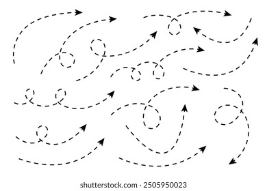 Flecha punteada curva. Diseño de rayas de flecha en zigzag con líneas punteadas.
