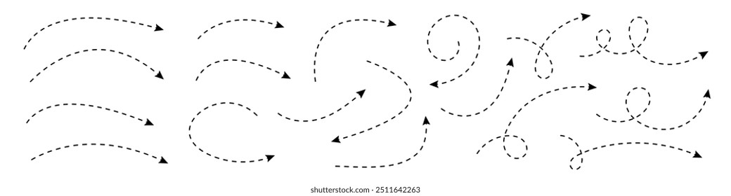 Curved dotted arrow. Zigzag arrow stripes design with dotted lines.