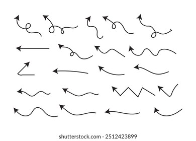 Curved dotted arrow. Zigzag arrow stripes design with dotted lines. Thin arrows. Vector illustration.