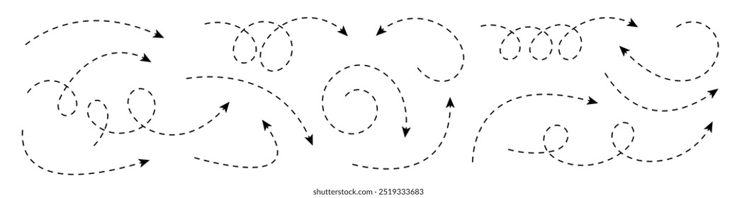 Flecha punteada curva. Diseño de rayas de flecha en zigzag con líneas punteadas.