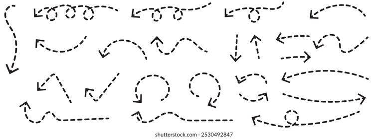 Curved dotted arrow. Zigzag arrow stripes design with dotted lines.