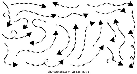Curved dotted arrow. Zigzag arrow stripes design with dotted lines.