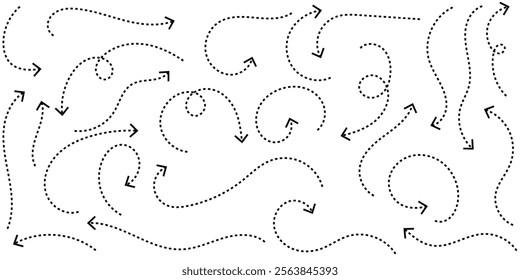 Curved dotted arrow. Zigzag arrow stripes design with dotted lines.