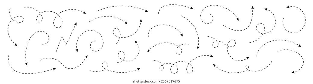 Curved dotted arrow. Zigzag arrow stripes design with dotted lines.
