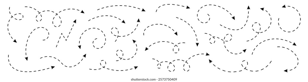 Curved dotted arrow. Zigzag arrow stripes design with dotted lines.